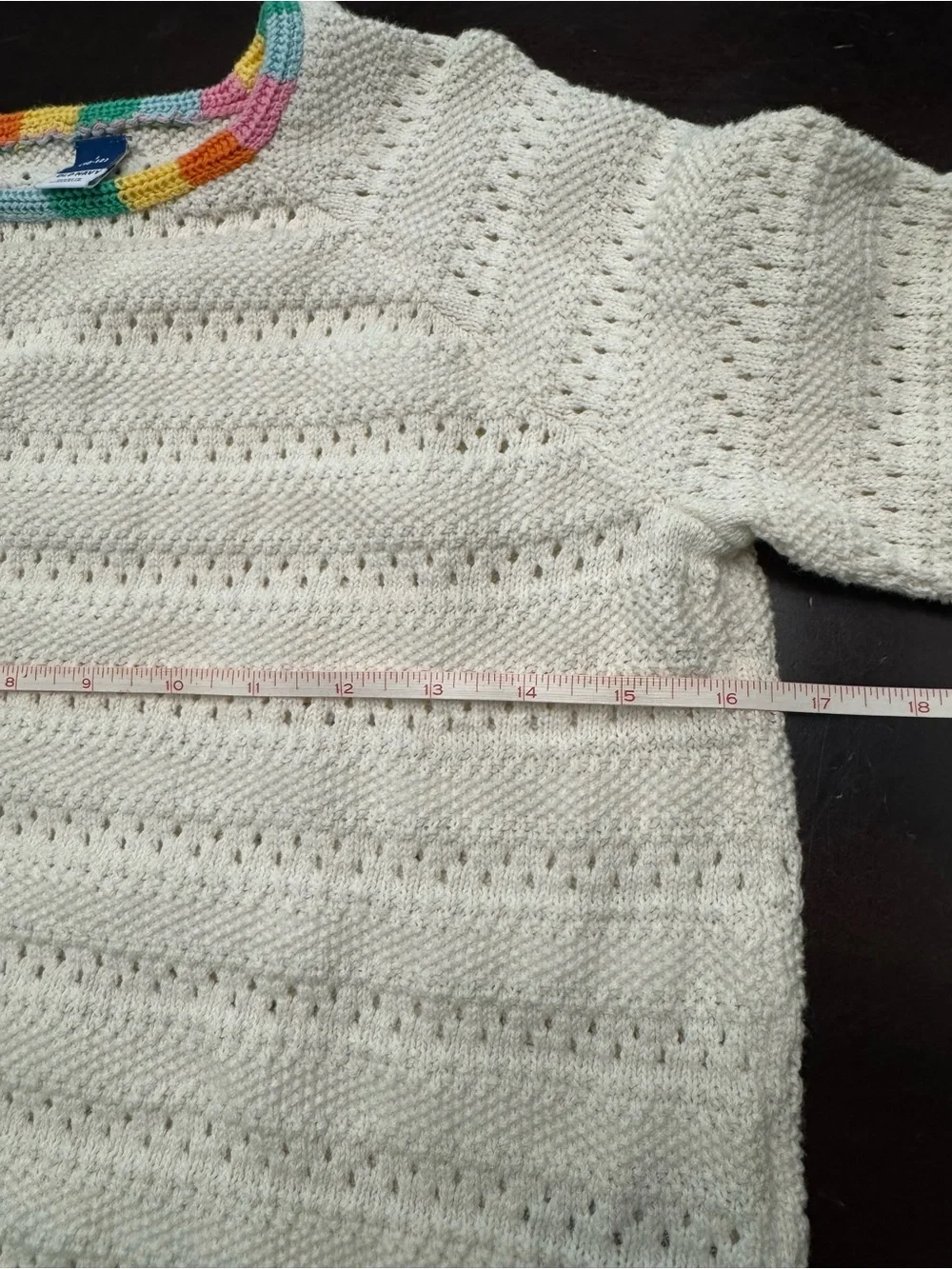 Old Navy Cream Crewneck Sweater with Multicolor Bead Trim